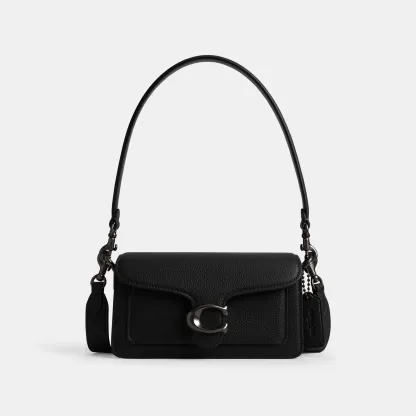 COACH®,Tabby Shoulder Bag 20,Leather,Shoulder Bag,Embossed,Metal,Logo,Day Party,Black,Front View