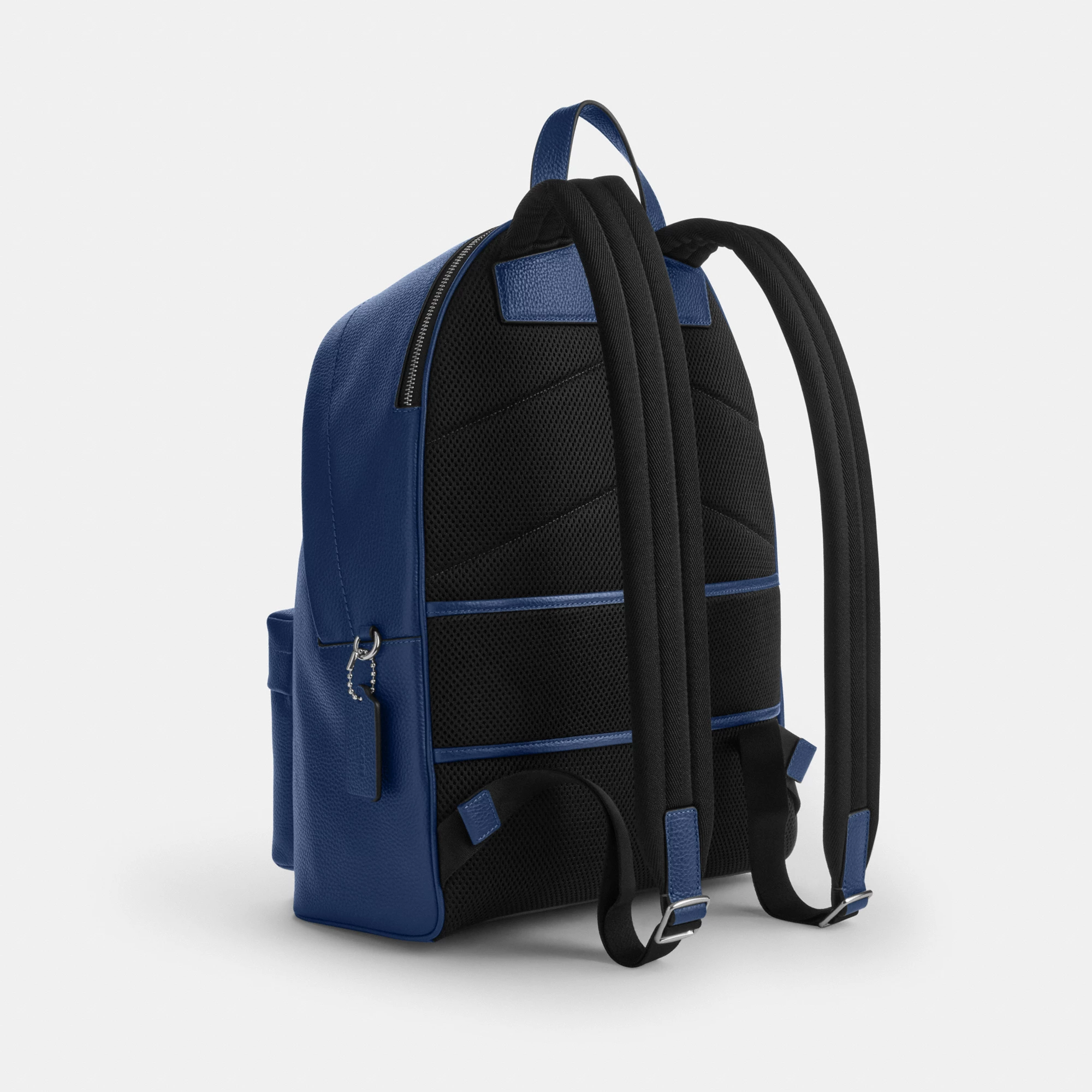COACH®,Taylor Backpack,Polyester,Recycled Polyester,Leather,Backpack,Lined,Sustainable,Suitcase Sleeve,Casual,Blue,Angle View