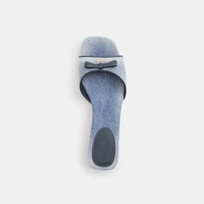 Bow Kitten Heel Sandal In Loved Denim - NIM - view 4