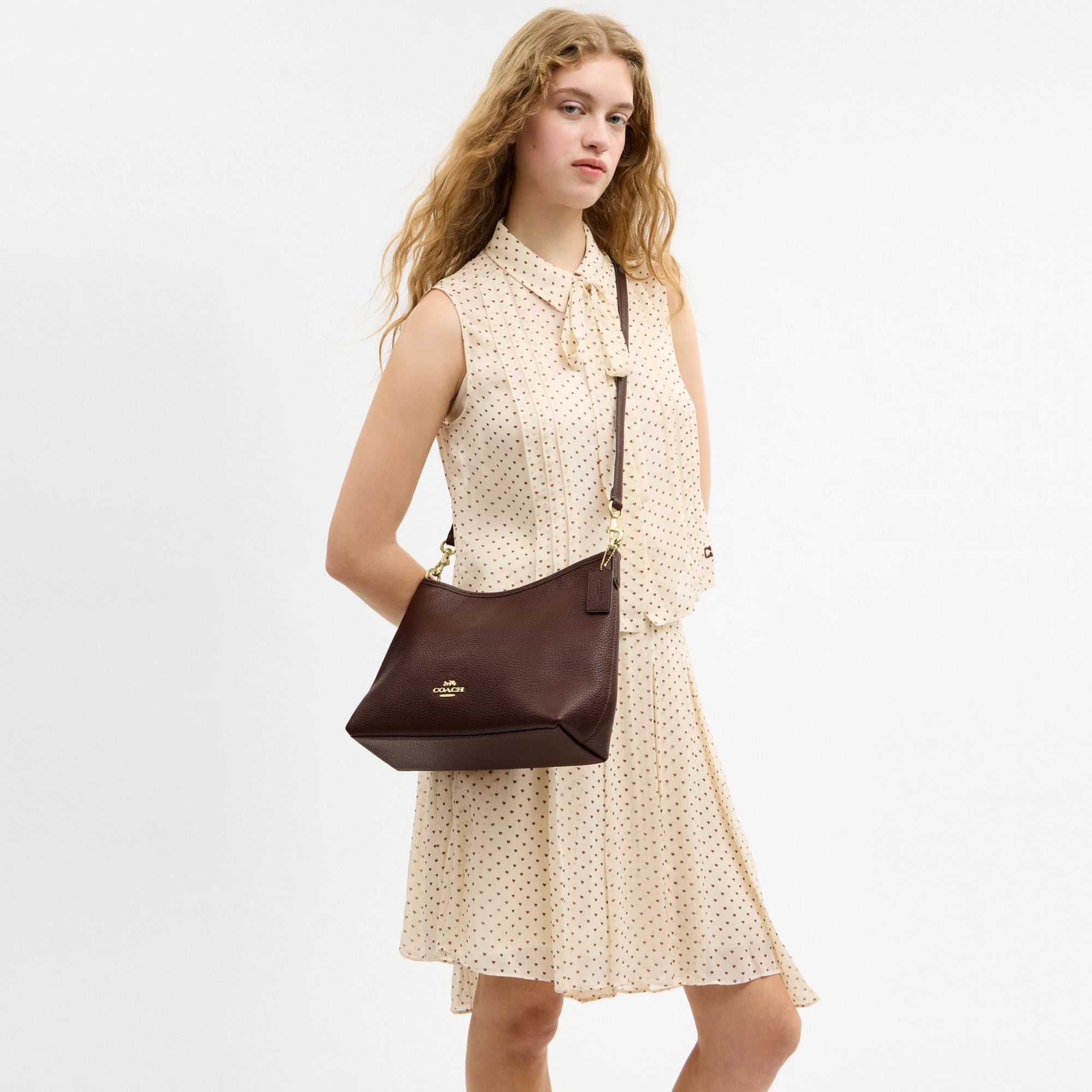 COACH®,Laurel Shoulder Bag,Leather,Hobo,Logo,Gold Metal,Casual,Brown