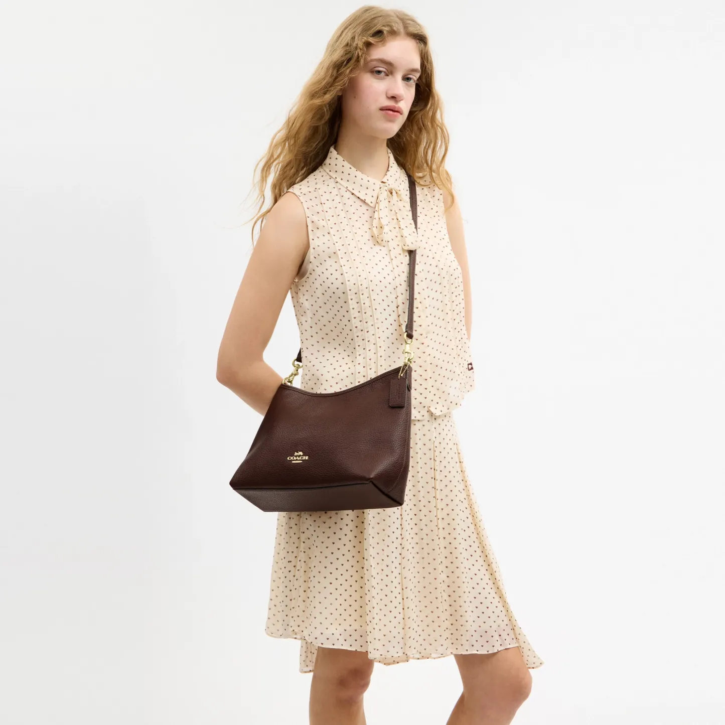 COACH®,Laurel Shoulder Bag,Leather,Hobo,Logo,Gold Metal,Casual,Brown