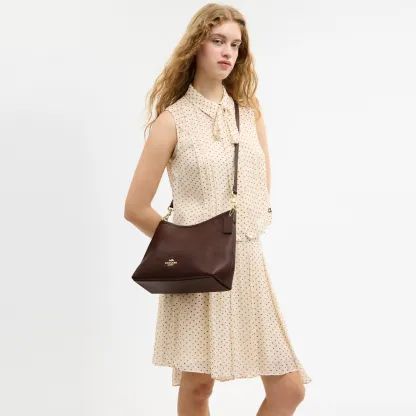 COACH®,Laurel Shoulder Bag,Leather,Hobo,Logo,Gold Metal,Casual,Brown