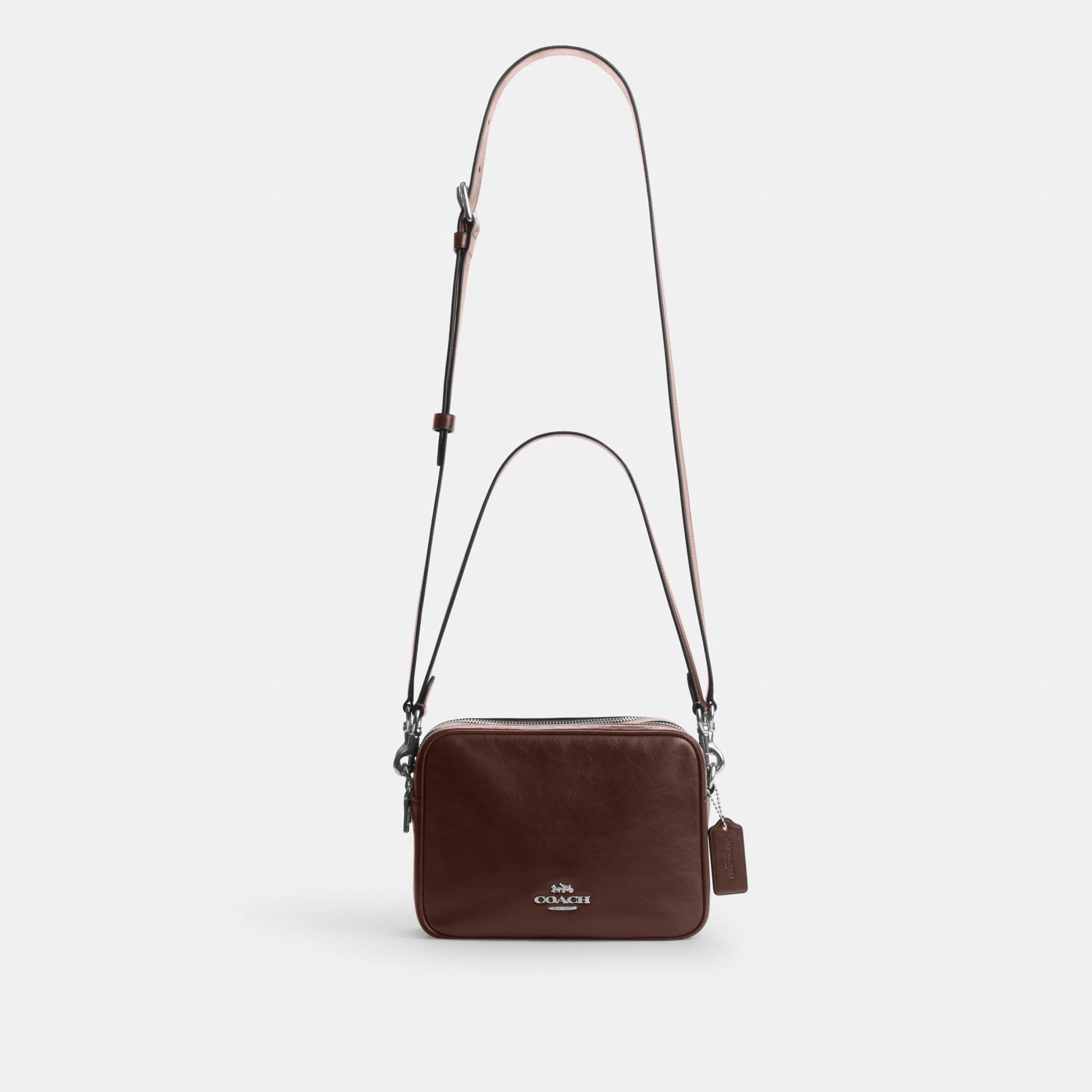 COACH®,Carey Crossbody Bag,Recycled Polyester,Leather,Camera Bag,Metal,Logo,Adjustable,Lined,Gold Metal,Casual,Brown