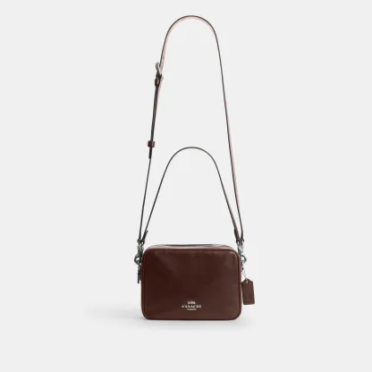 COACH®,Carey Crossbody Bag,Recycled Polyester,Leather,Camera Bag,Metal,Logo,Adjustable,Lined,Gold Metal,Casual,Brown
