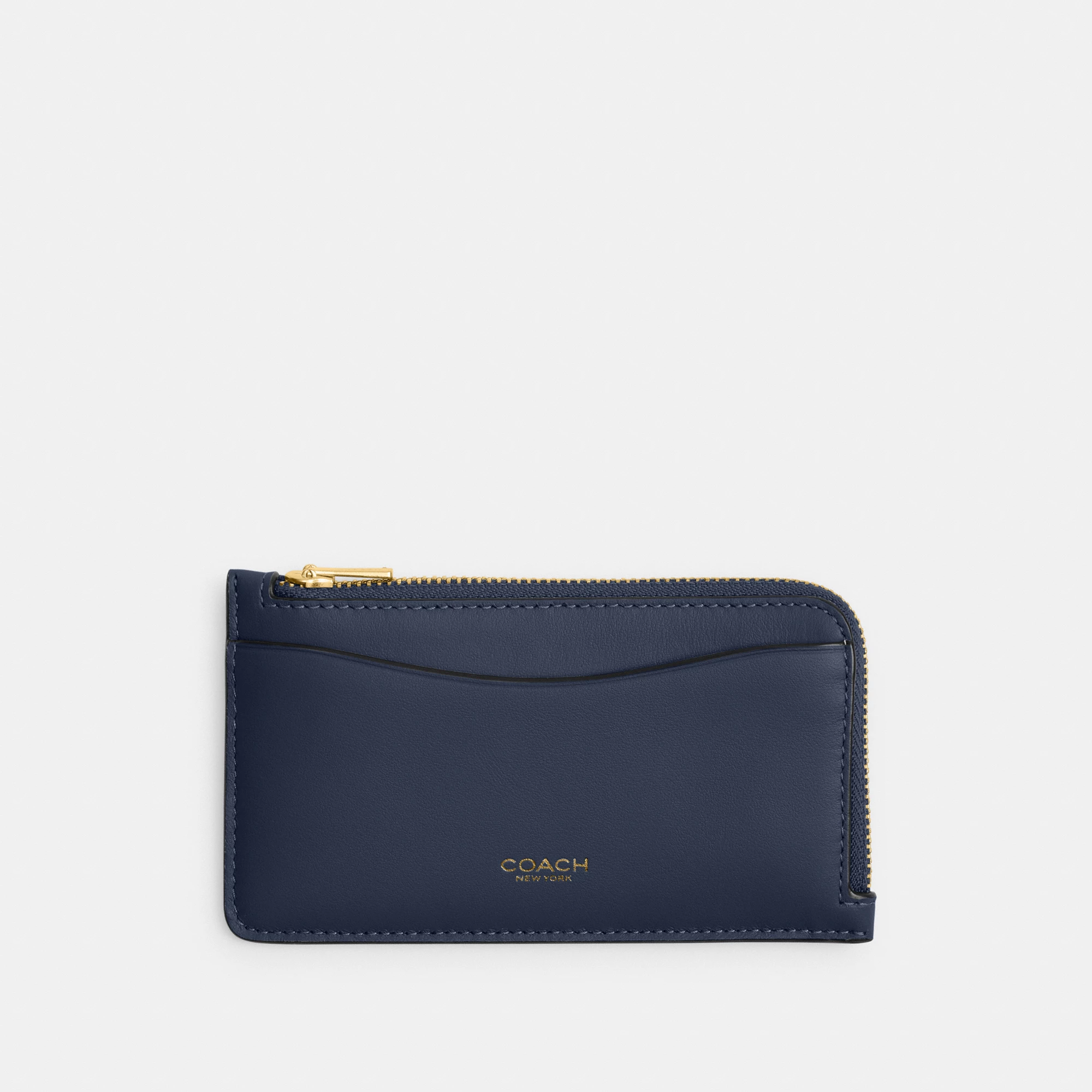 COACH®,New York Zip Card Case,Leather,Calfskin Leather,Card Case,Coin,Word Embellishment,Logo,Casual,Navy,Front View