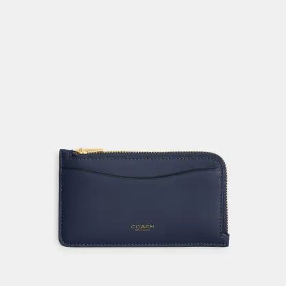 COACH®,New York Zip Card Case,Leather,Calfskin Leather,Card Case,Coin,Word Embellishment,Logo,Casual,Navy,Front View