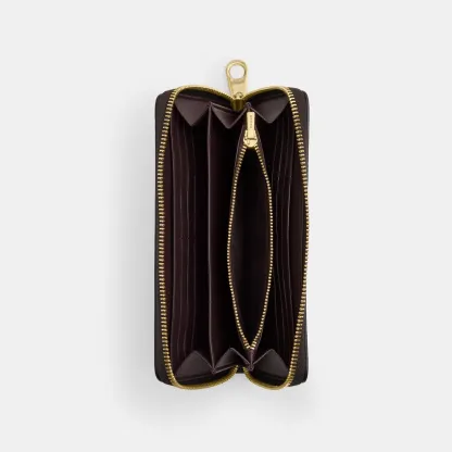 COACH®,Long Zip Around Wallet In Signature Canvas,Continental,Coin,Sustainable,Casual,Black,Inside View,Top View