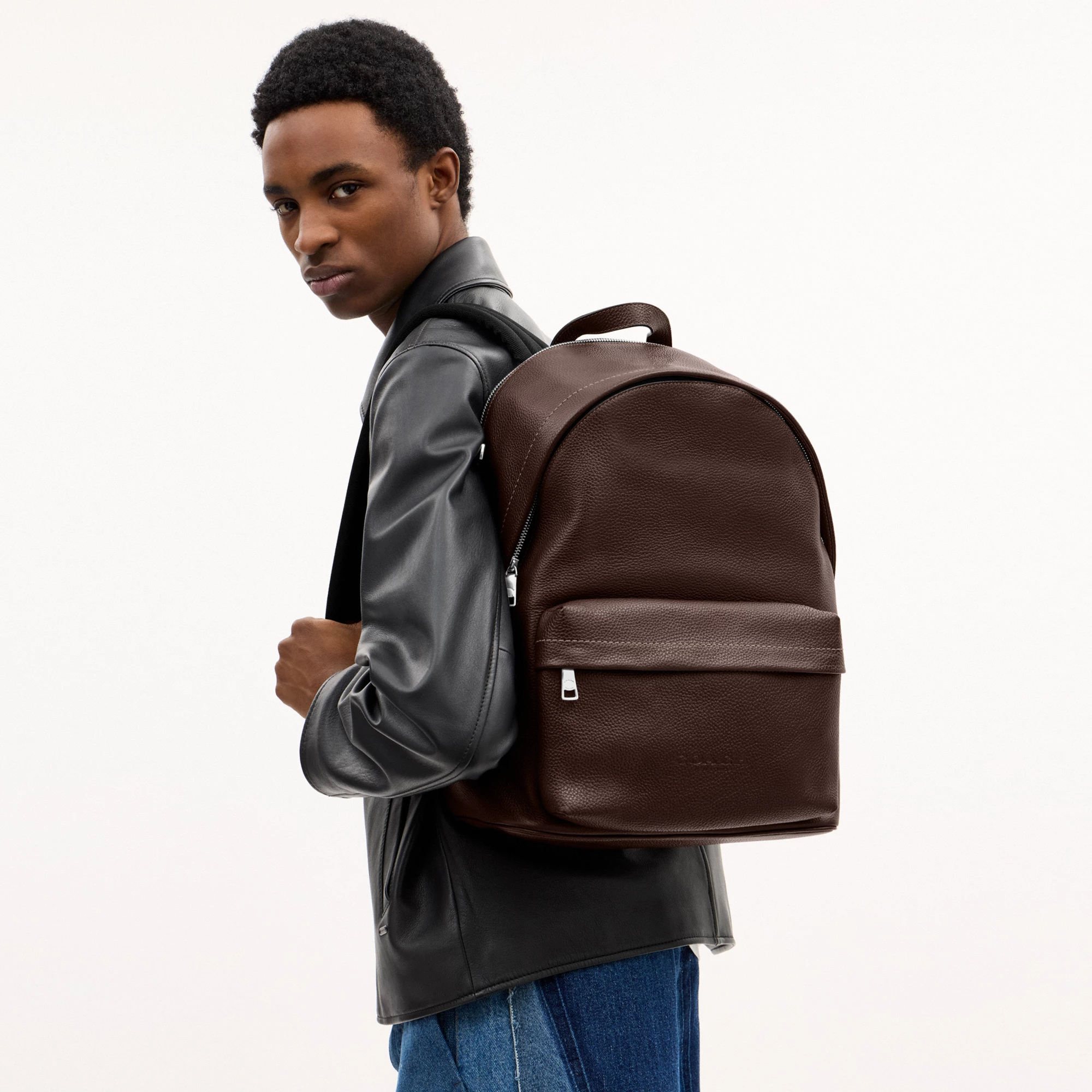 COACH®,Taylor Backpack,Polyester,Recycled Polyester,Leather,Backpack,Lined,Sustainable,Suitcase Sleeve,Casual,Brown,Detail View
