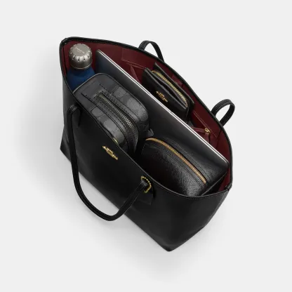 COACH®,City Tote Bag,Leather,Tote,Logo,Casual,Black,Inside View,Top View