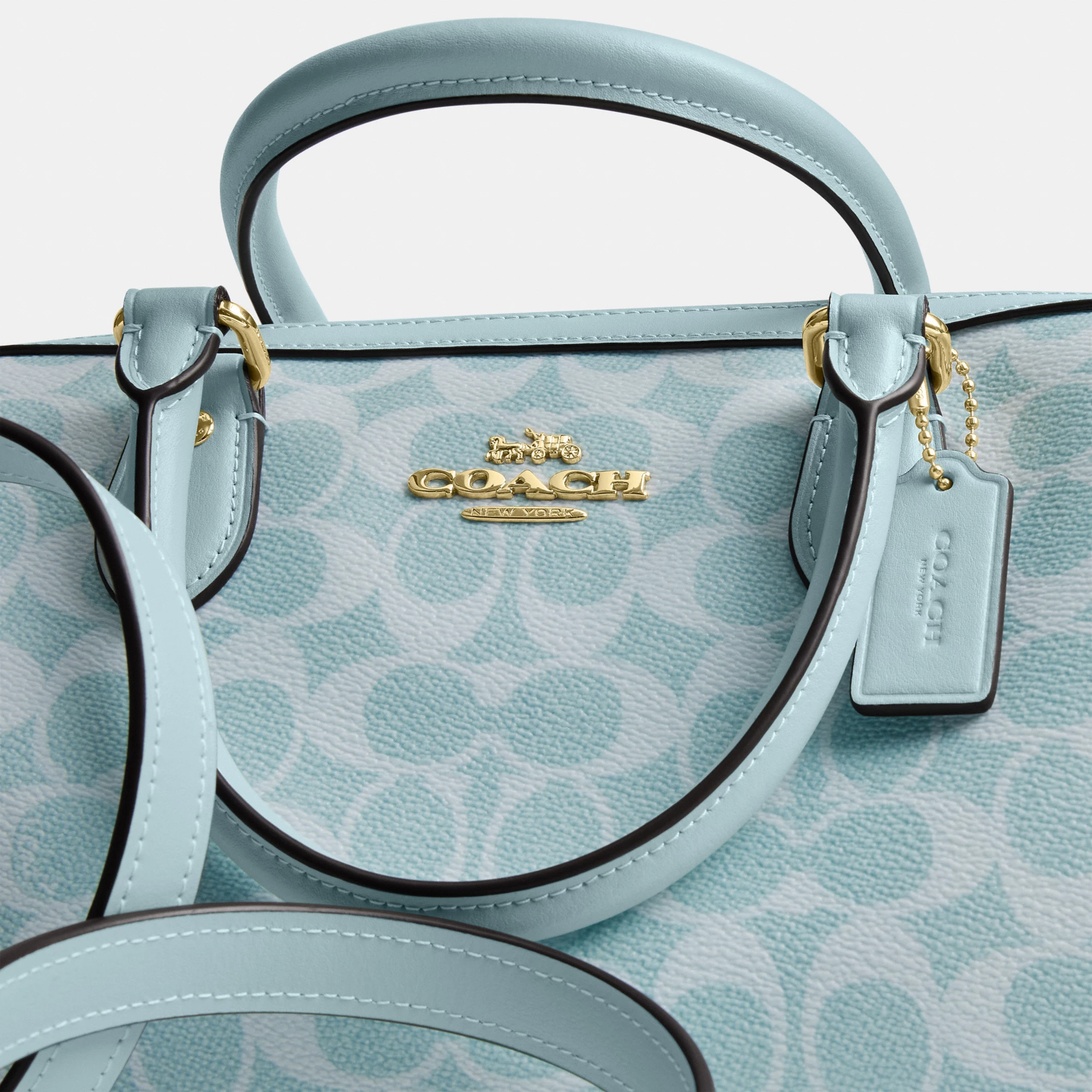 Rowan Satchel Bag In Signature Canvas - signature canvas/Gold/Light Blue - view 5