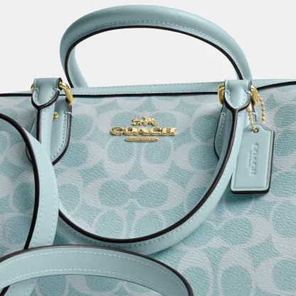 Rowan Satchel Bag In Signature Canvas - signature canvas/Gold/Light Blue - view 5