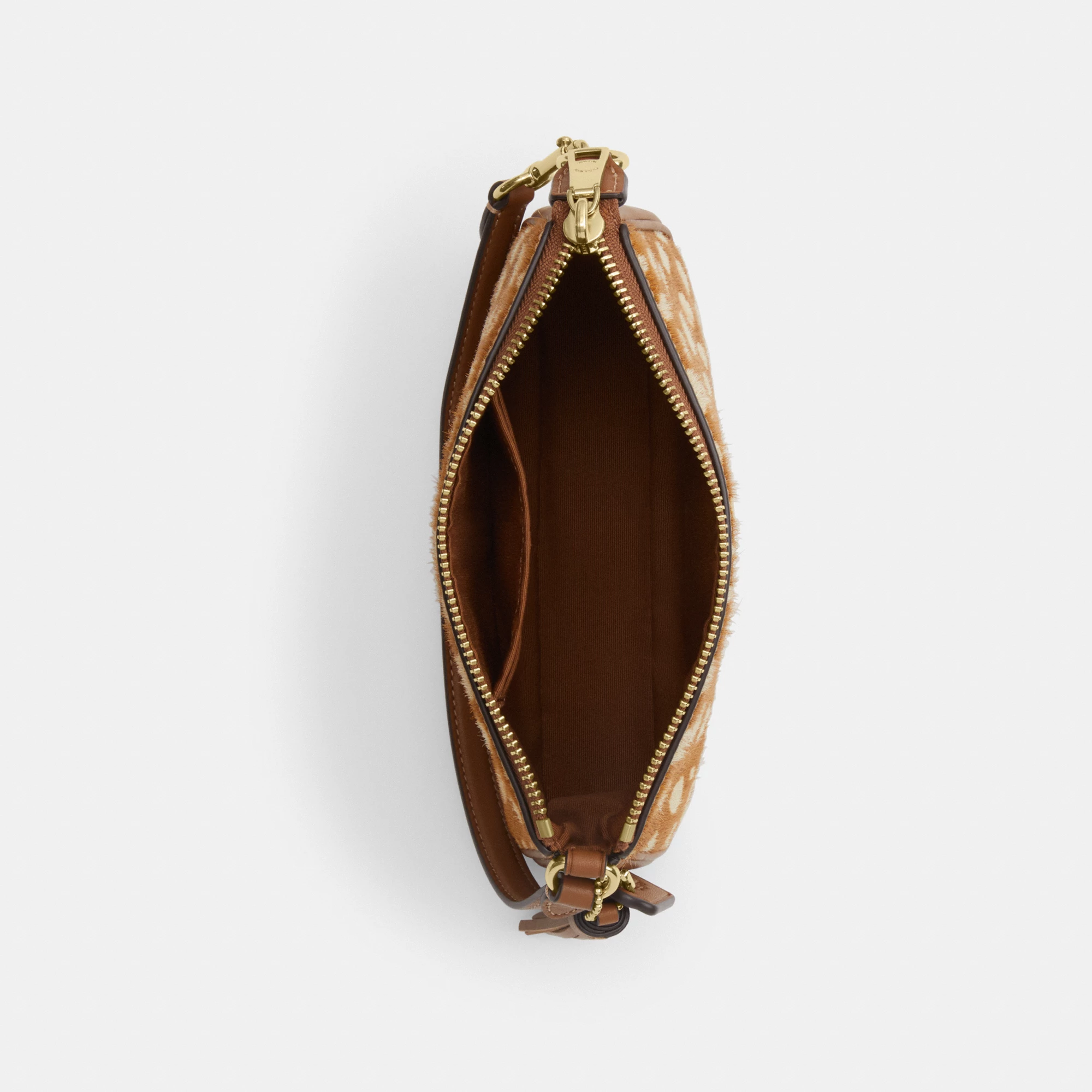 COACH®,Nolita 19 With Deer Print,Recycled Polyester,Calf Hair,Leather,Pouch,Metal Material,Lined,Sustainable,Gold Metal,Ca...,Brown,Inside View,Top View