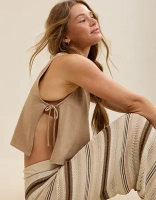 Aerie Happiest Side Tie Tank - Toasted Almond