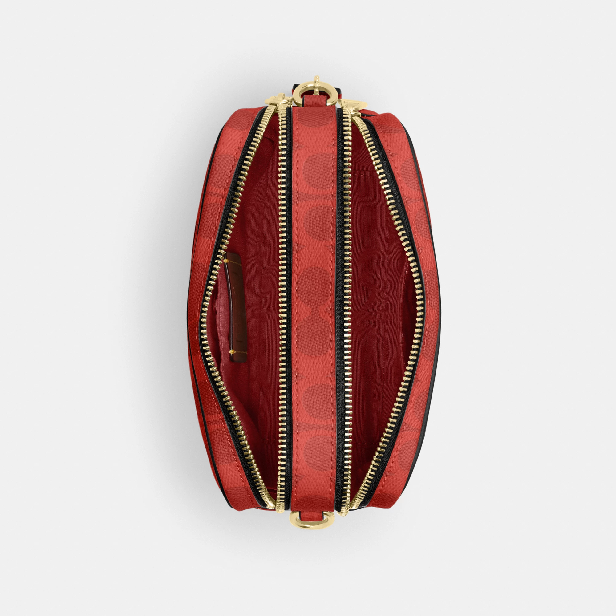 COACH®,Mini Carey Crossbody Bag In Signature Canvas,Polyester,Leather,Canvas,Crossbody,Metal Material,Logo,Metal,Piping,Pe...,Red,Inside View,Top View