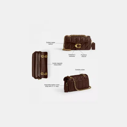 COACH®,Tabby Shoulder Bag 20 With Pillow Quilting,Leather,Shoulder Bag,Chain Detail,Embossed,Logo,Metal,Gold Metal,Day Party,Brown
