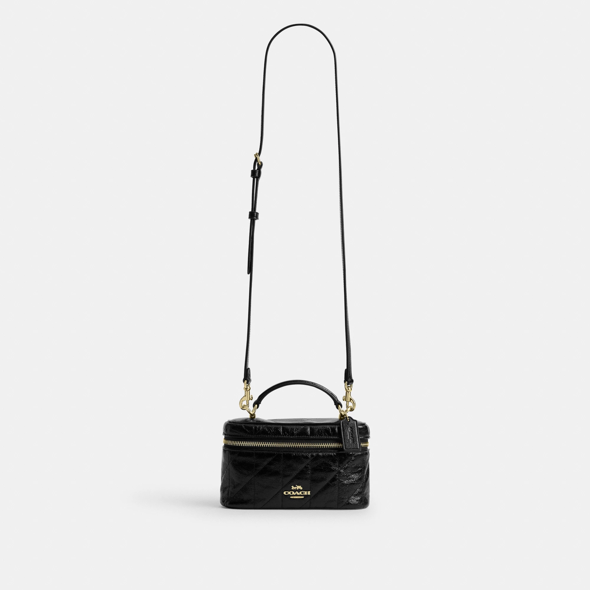 COACH®,Rainer Crossbody Bag 18 With Quilting,Recycled Polyester,Leather,Crossbody,Logo,Quilted,Sustainable,Adjustable,Gold...,Black