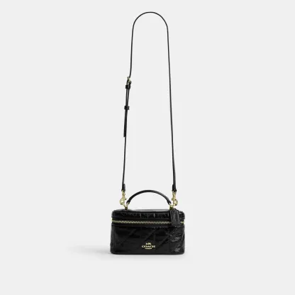 COACH®,Rainer Crossbody Bag 18 With Quilting,Recycled Polyester,Leather,Crossbody,Logo,Quilted,Sustainable,Adjustable,Gold...,Black