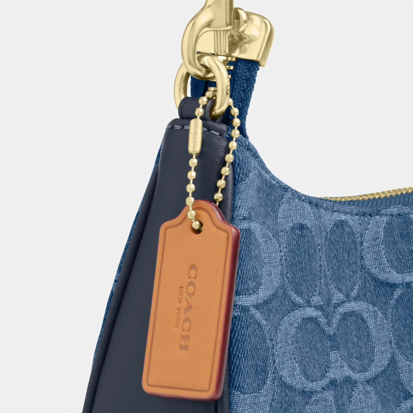 COACH®,Teri Mini Crossbody Bag In Signature Denim,Cotton,Denim,Leather,Shoulder Bag,Metal,Logo,Casual,Navy,Closer View