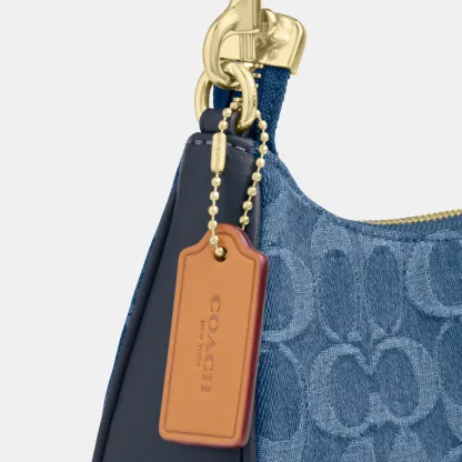 COACH®,Teri Mini Crossbody Bag In Signature Denim,Cotton,Denim,Leather,Shoulder Bag,Metal,Logo,Casual,Navy,Closer View