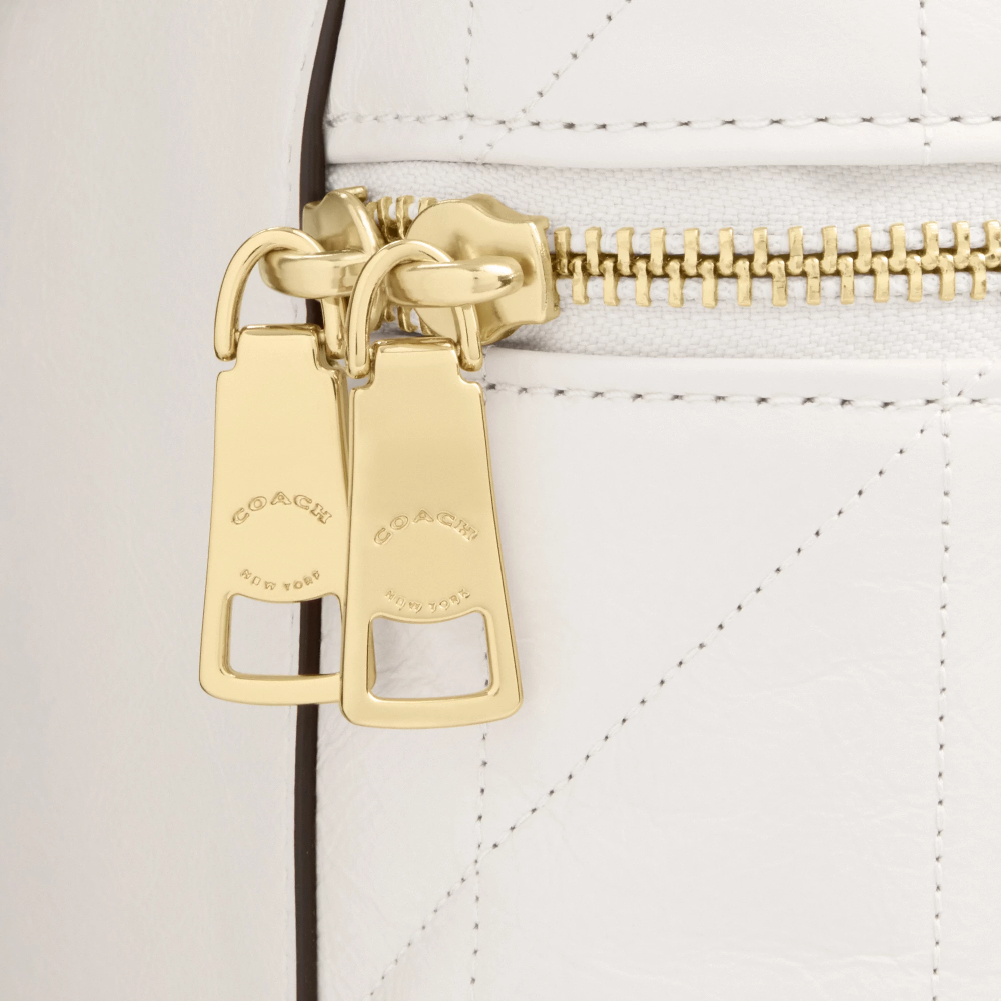 COACH®,Rainer Crossbody Bag 18 With Quilting,Recycled Polyester,Leather,Crossbody,Logo,Quilted,Sustainable,Adjustable,Gold...,White,Closer View
