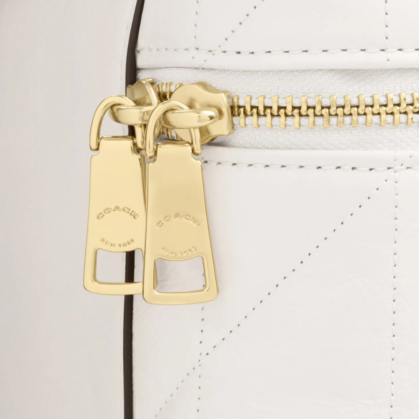 COACH®,Rainer Crossbody Bag 18 With Quilting,Recycled Polyester,Leather,Crossbody,Logo,Quilted,Sustainable,Adjustable,Gold...,White,Closer View