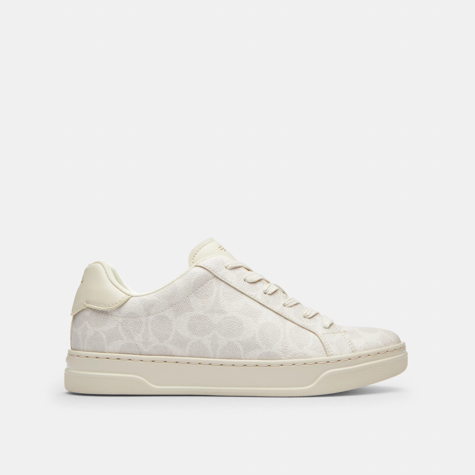 COACH®,High Line Sneaker In Signature Canvas,EVA,Canvas,Leather,Casual,Fabric,Logo,Pull Tab,Casual,Cream,Angle View