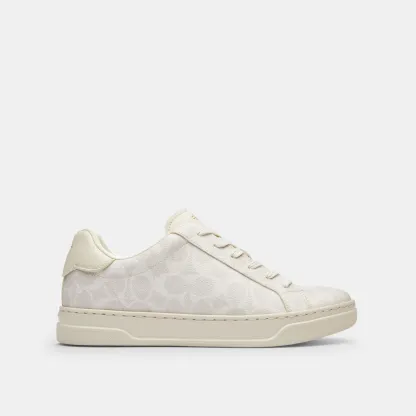 COACH®,High Line Sneaker In Signature Canvas,EVA,Canvas,Leather,Casual,Fabric,Logo,Pull Tab,Casual,Cream,Angle View