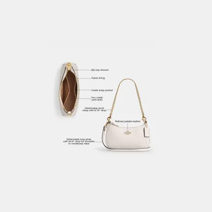 COACH®,Teri Mini Crossbody Bag,Leather,Recycled Polyester,Crossbody,Logo,Adjustable,Compact,Gold Metal,Casual,White
