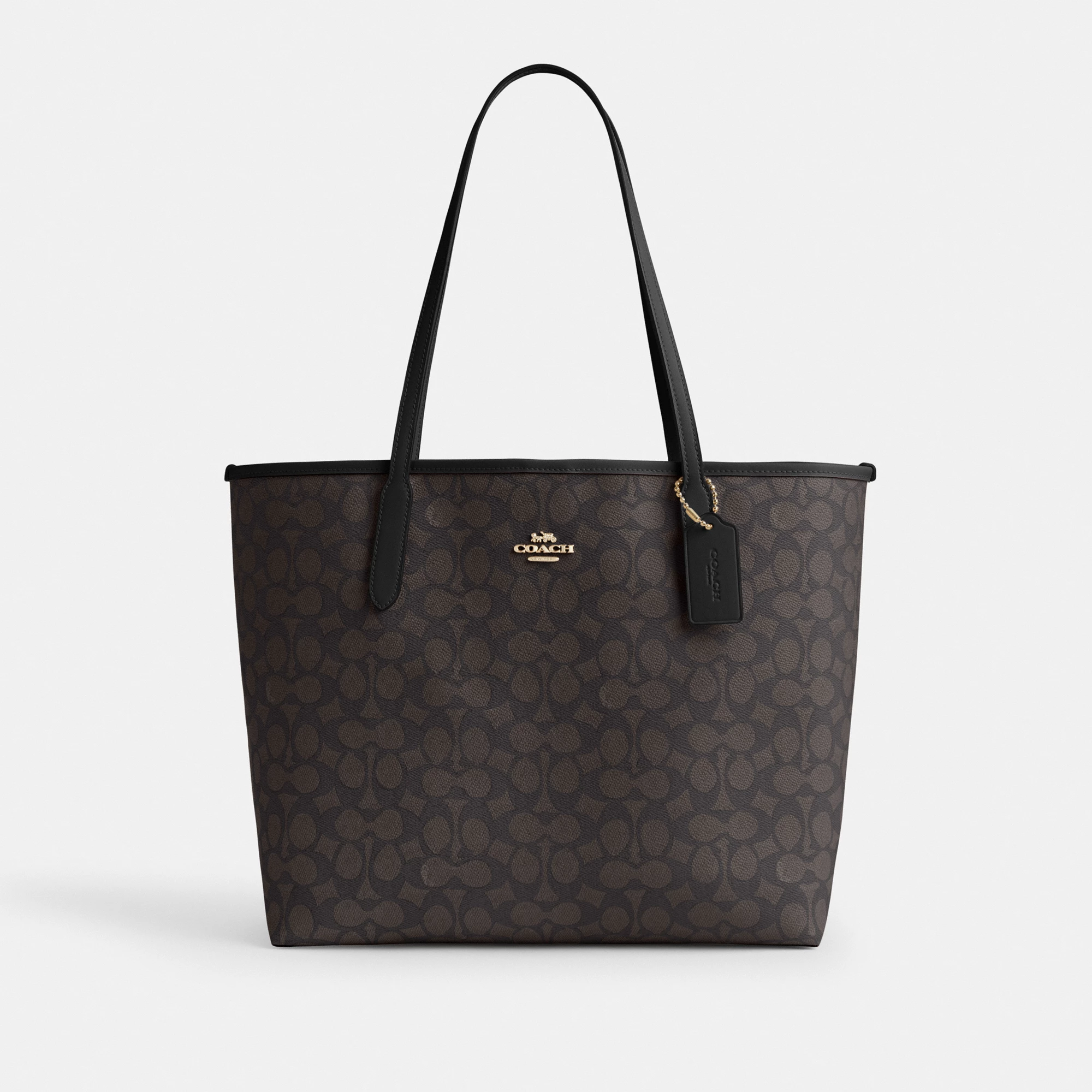 COACH®,City Tote Bag In Signature Canvas,Tote,Metal,Tag Embellishment,Color Block,Embossed,Piping,Logo,Casual,Multi Color,Front View