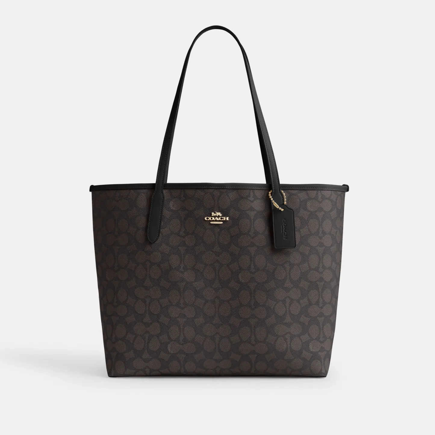 COACH®,City Tote Bag In Signature Canvas,Tote,Metal,Tag Embellishment,Color Block,Embossed,Piping,Logo,Casual,Multi Color,Front View