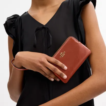 COACH®,Corner Zip Wristlet,Recycled Polyester,Leather,Wristlet,Pouch,Metal,Casual,Brown,Detail View