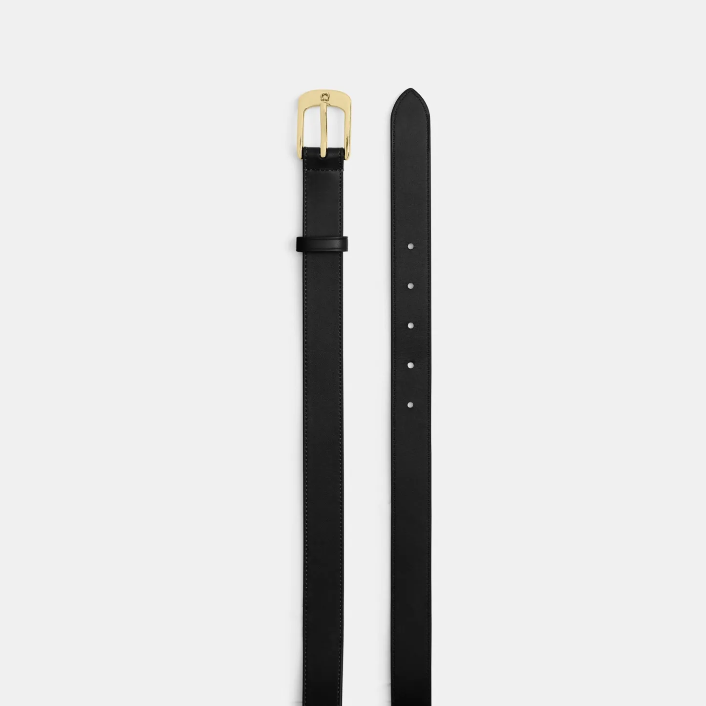 COACH®,C Harness Buckle Belt, 25 Mm,Calfskin Leather,Harness,Gold Metal,Casual,Black,Angle View