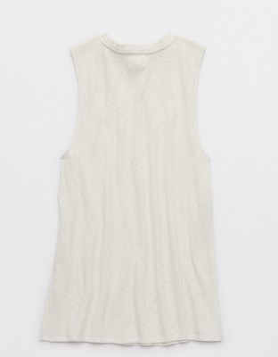 Aerie Textured Rib Tunic Tank Top - Soft Muslin
