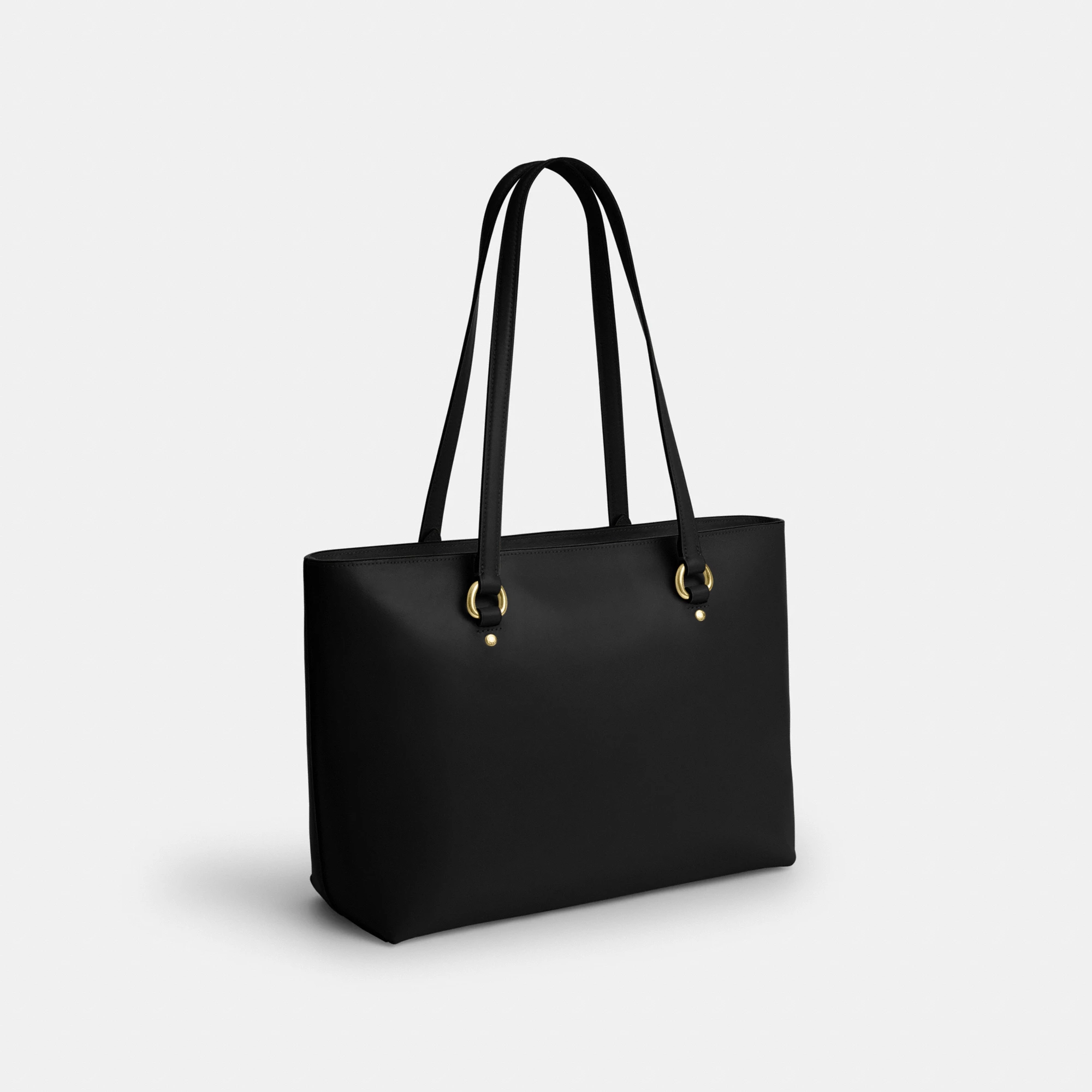 COACH®,Station Tote Bag,Leather,Recycled Polyester,Tote,Logo,Metal,Gold Metal,Work,Black,Angle View
