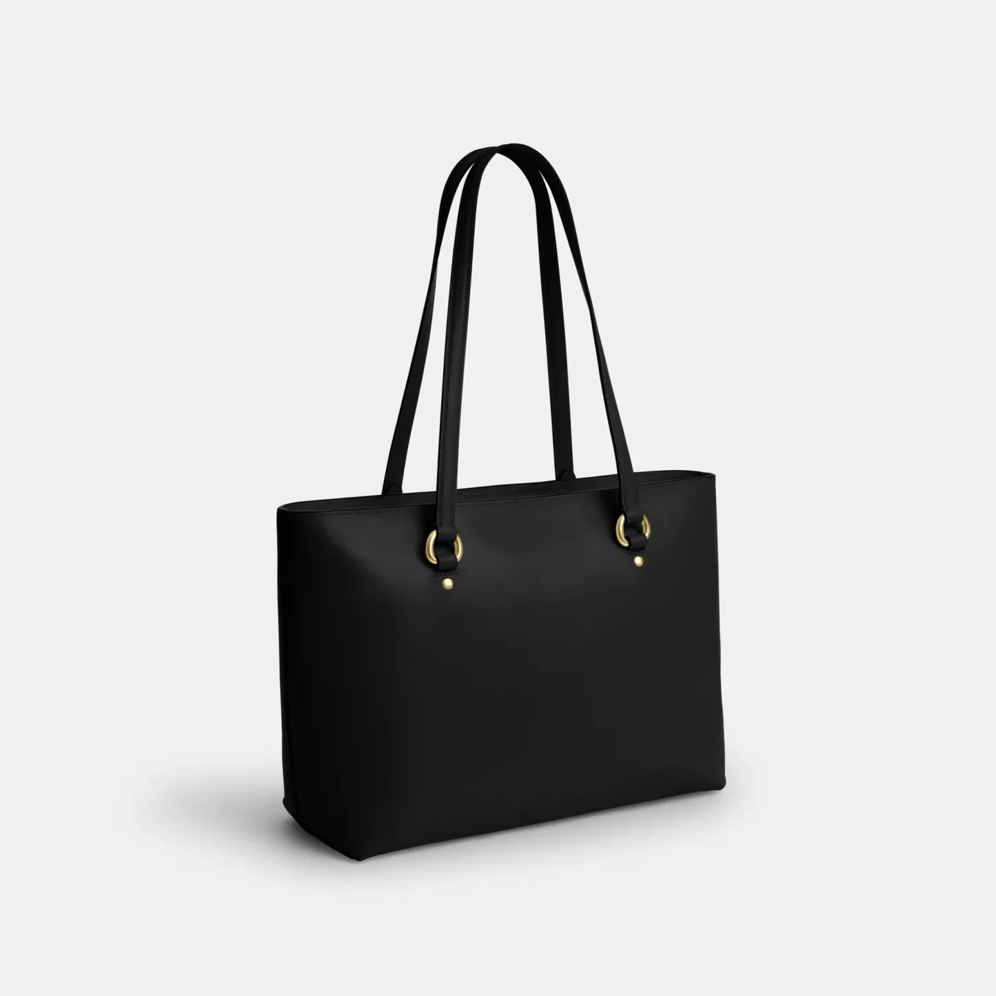 COACH®,Station Tote Bag,Leather,Recycled Polyester,Tote,Logo,Metal,Gold Metal,Work,Black,Angle View