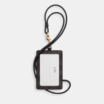 COACH®,Id Lanyard In Signaure Canvas,Canvas,Leather,Card Case,Color Block,Key Ring,Casual,Black,Back View