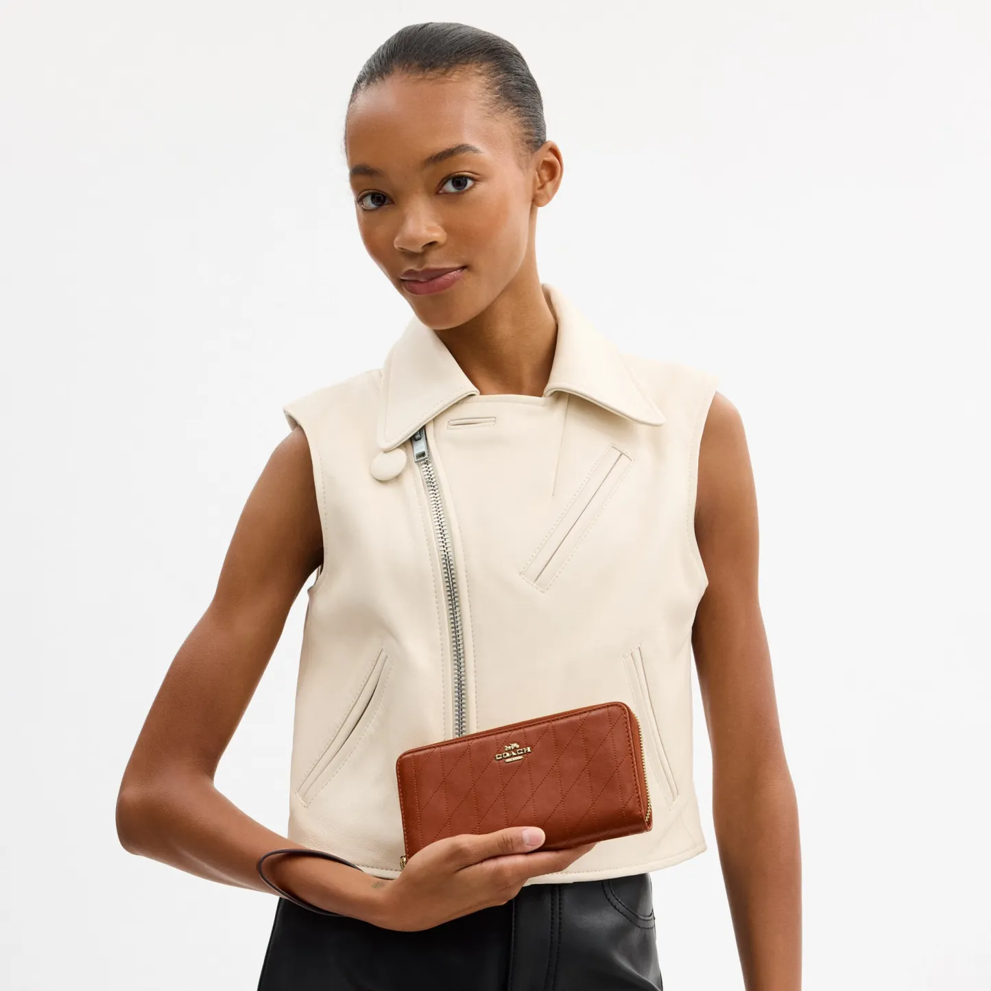 COACH®,Long Zip Around Wallet With Quilting,Brown,Detail View