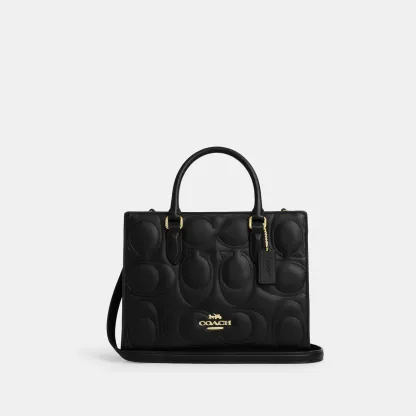 COACH®,Maggie Small Tote Bag In Signature Leather,Leather,Crossbody,Work,Black,Front View