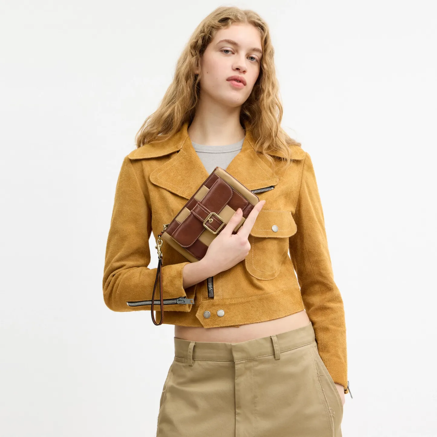 COACH®,Ashton Wristlet With Striped Patchwork,Brown,Detail View
