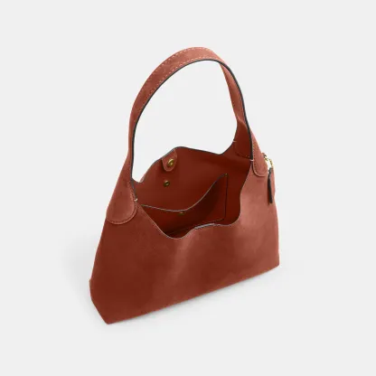 COACH®,Brooklyn Shoulder Bag 34,Suede,Hobo,Brass,Casual,Brown,Inside View,Top View