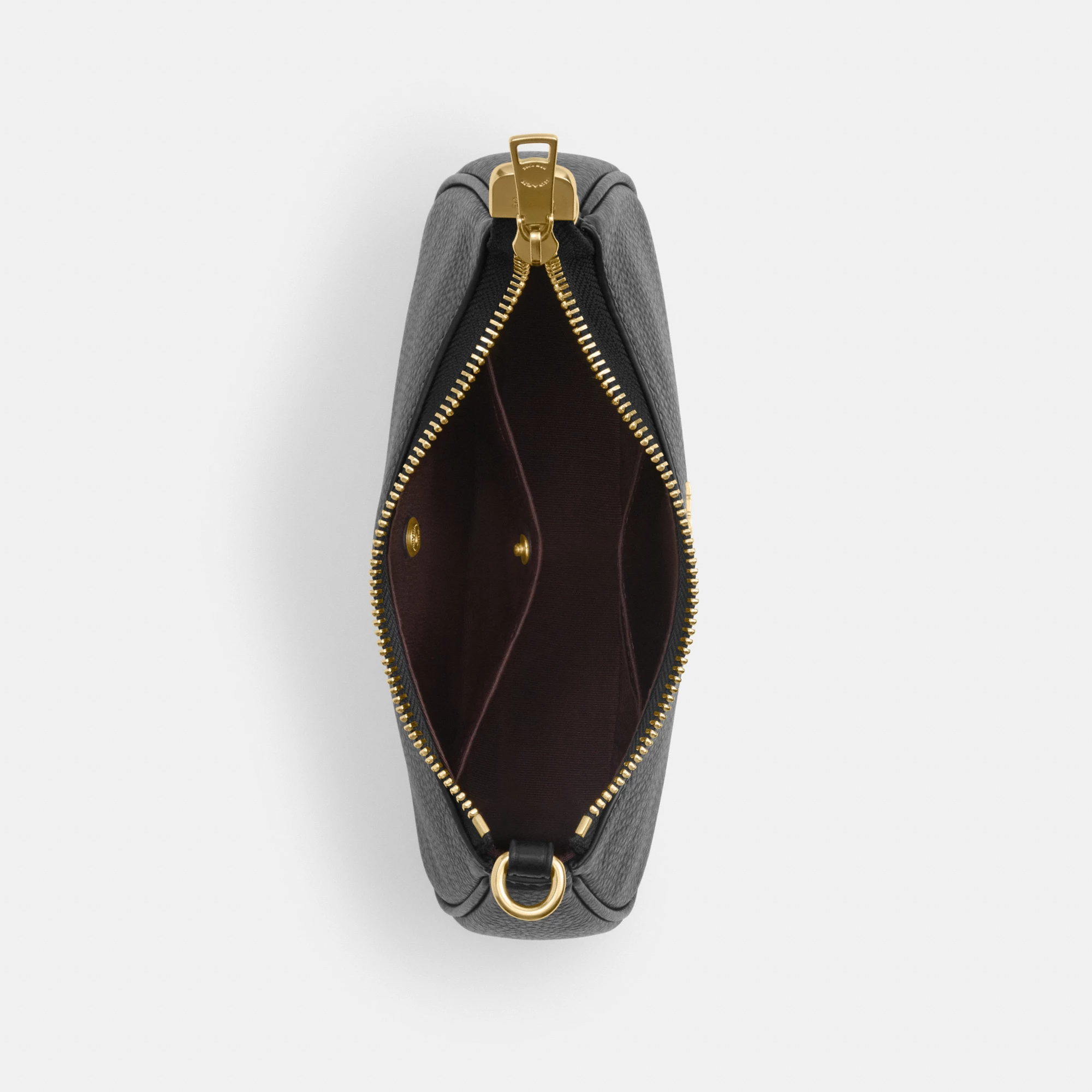 COACH®,Teri Mini Crossbody Bag,Leather,Recycled Polyester,Crossbody,Logo,Adjustable,Compact,Gold Metal,Casual,Black,Inside View,Top View