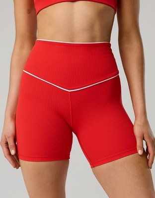 OFFLINE By Aerie Real Me XTRA High Waisted 5" Rib Piping Bike Short - Bright Red