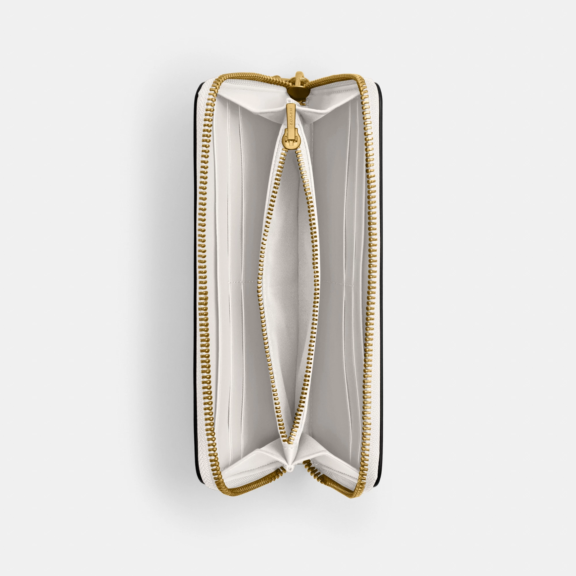 COACH®,Essential Slim Accordion Zip Wallet,Calfskin Leather,Leather,Continental,Logo,Metal,Casual,White,Inside View,Top View