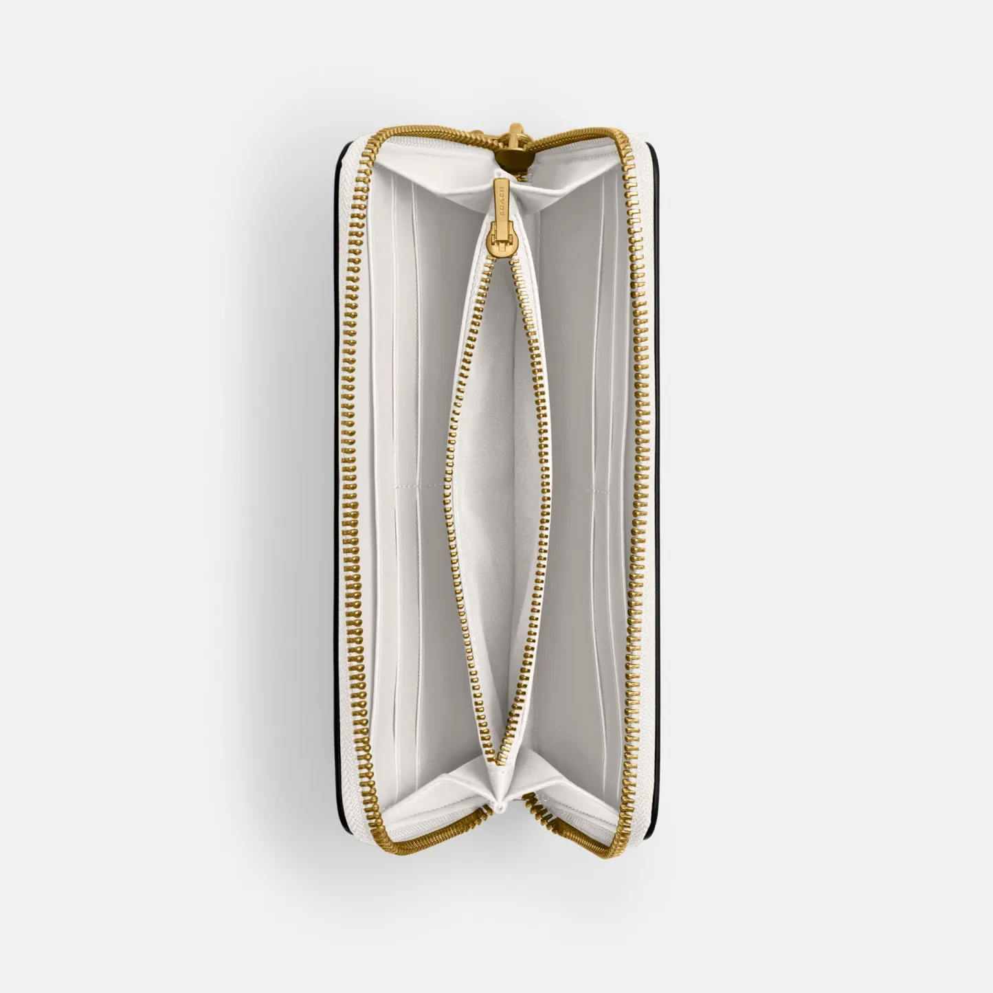 COACH®,Essential Slim Accordion Zip Wallet,Calfskin Leather,Leather,Continental,Logo,Metal,Casual,White,Inside View,Top View