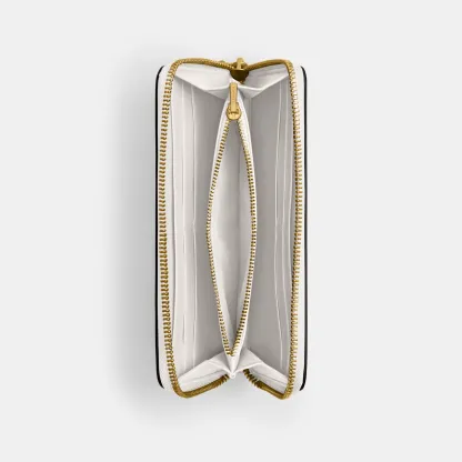 COACH®,Essential Slim Accordion Zip Wallet,Calfskin Leather,Leather,Continental,Logo,Metal,Casual,White,Inside View,Top View