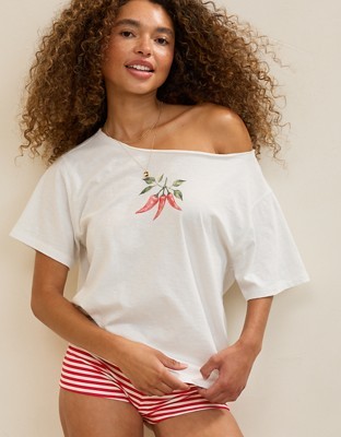 Aerie Off-The-Shoulder Relaxed T-Shirt - Natural White