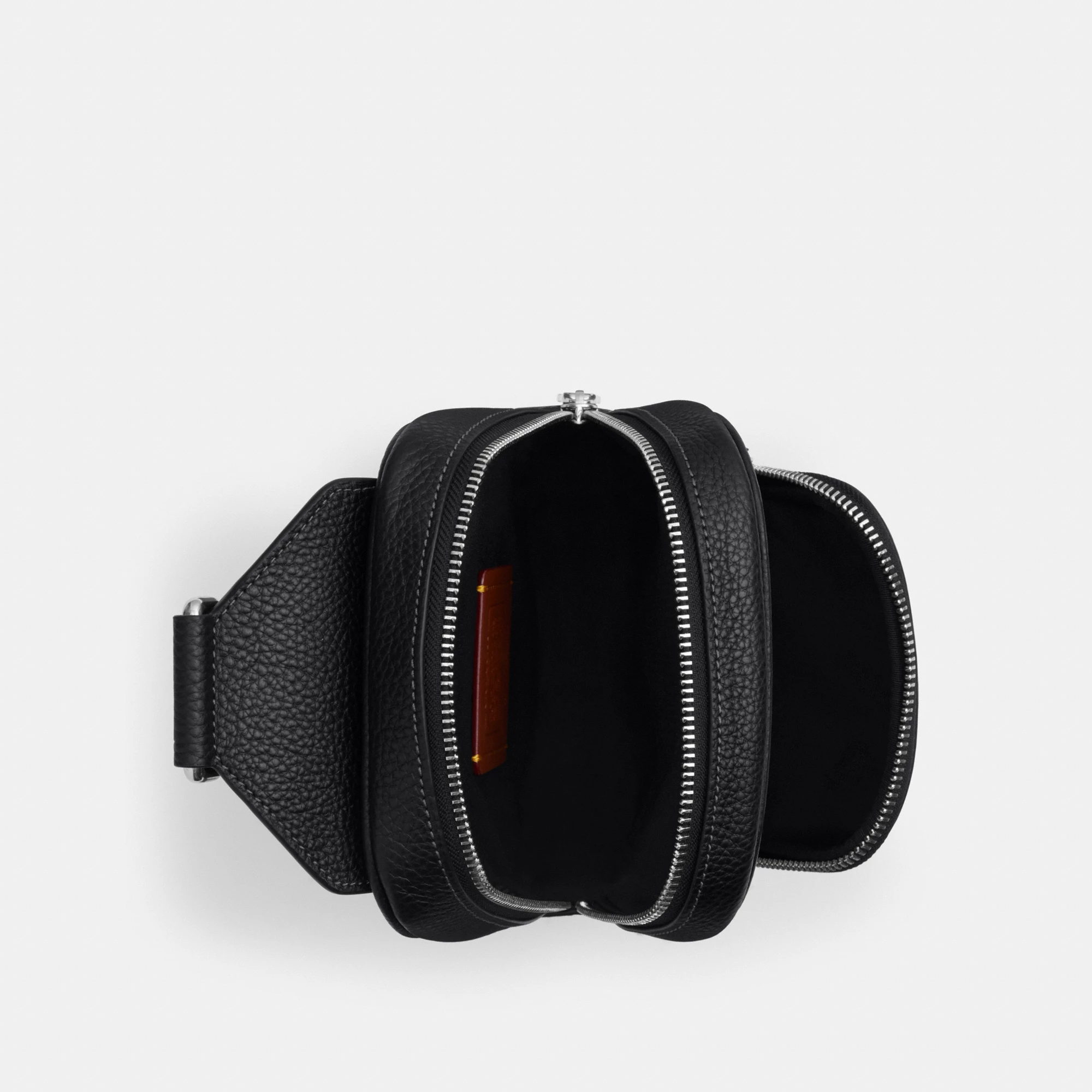 COACH®,Racer Sling Pack,Recycled Polyester,Polyester,Leather,Slingback,Metal Material,Metal,Adjustable,Silver Metal,Casual,Black,Inside View,Top View