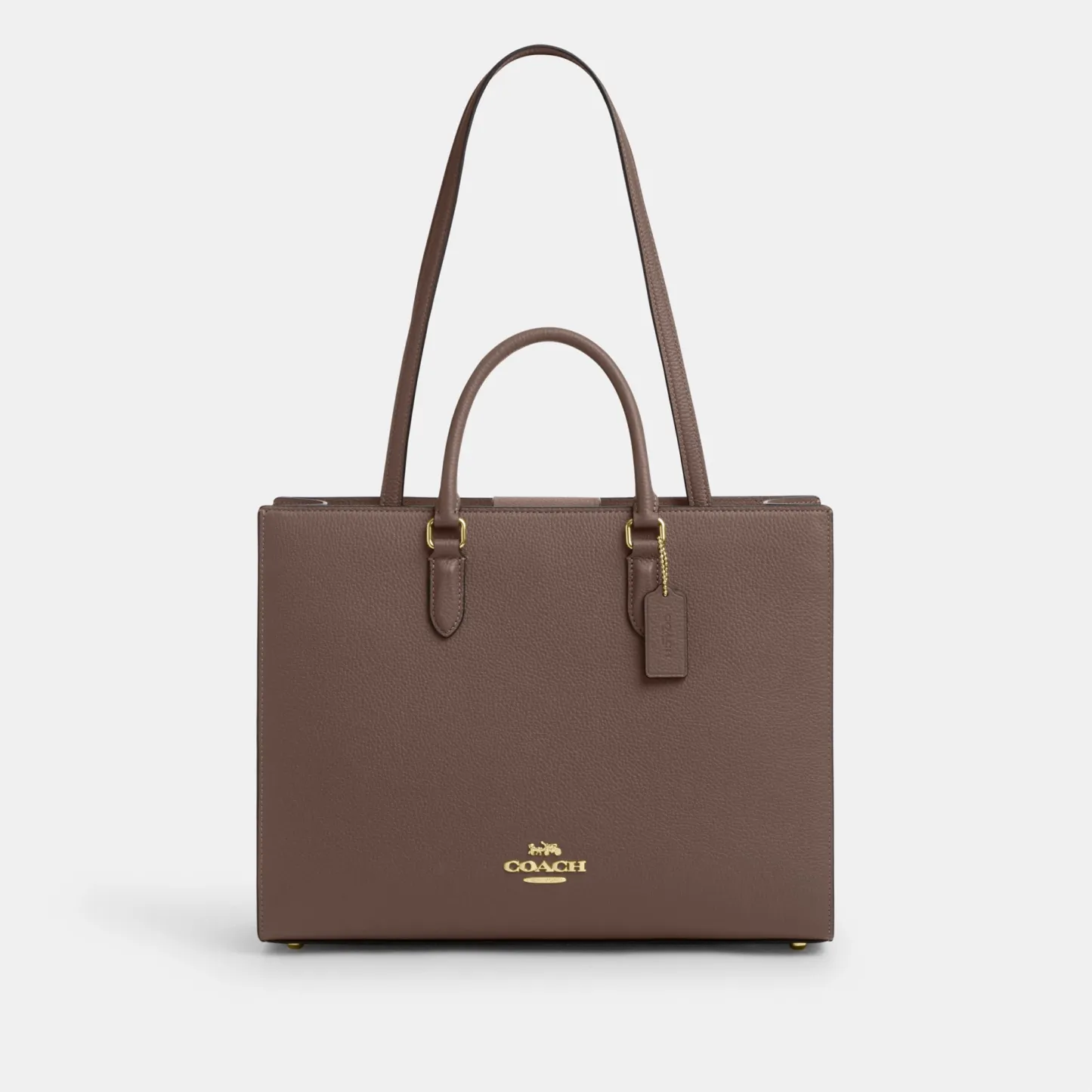 COACH®,Maggie Tote Bag,Leather,Tote,Logo,Embossed,Metal,Work,Brown,Front View