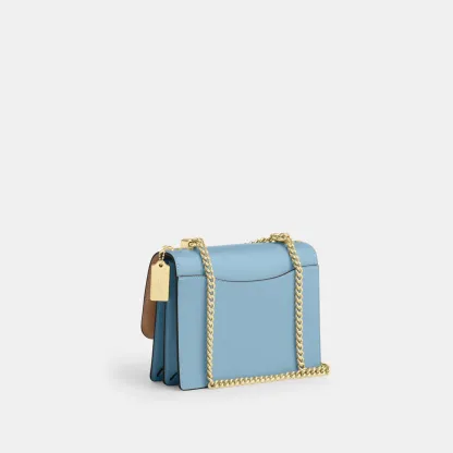 COACH®,Klare Crossbody Bag,Calfskin Leather,Leather,Crossbody,Metal,Logo,Luggage Tag,Adjustable,Lined,Compact,Gold Metal,D...,Blue,Angle View