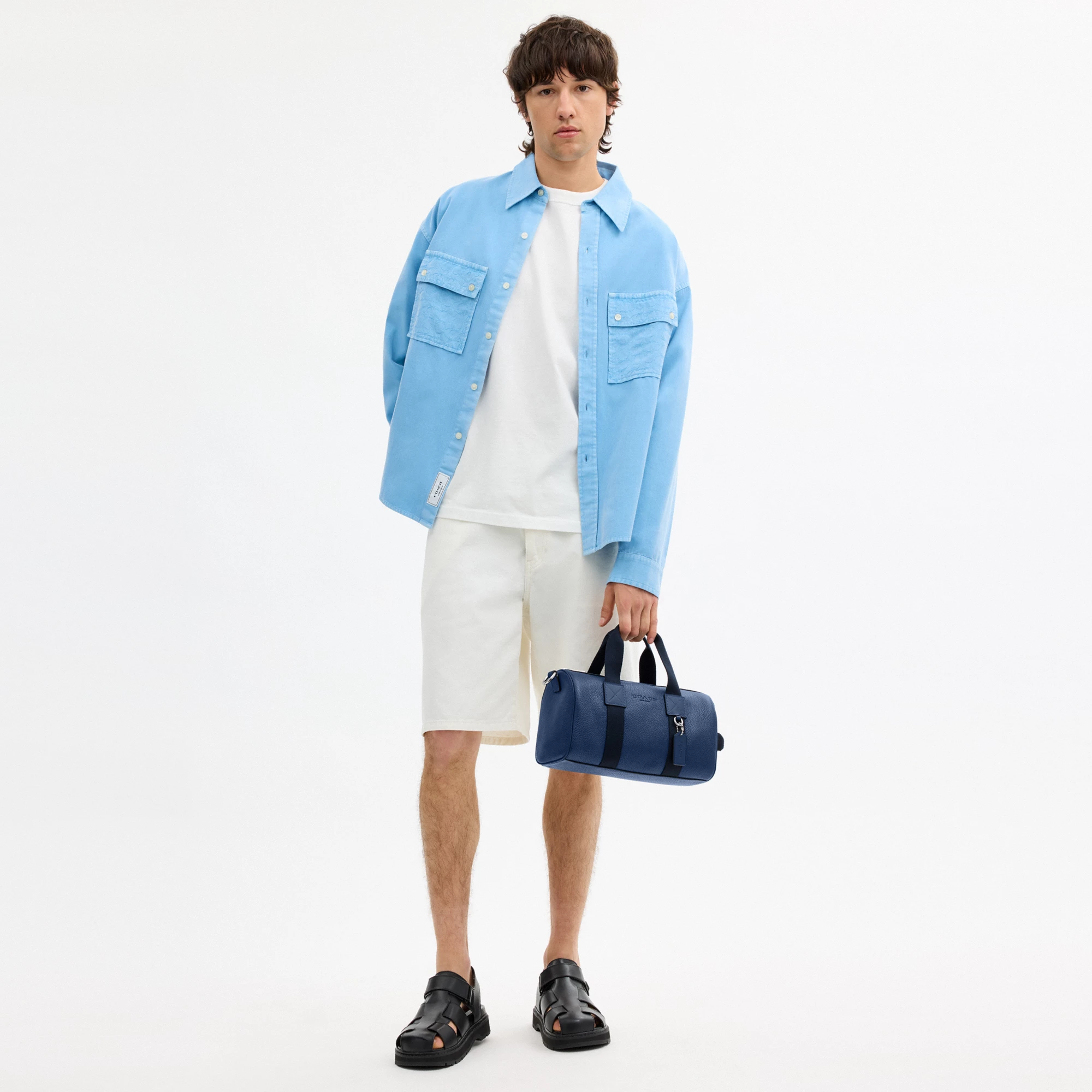 COACH®,Explorer Duffle Bag 28,Leather,Duffle Bag,Logo,Father's Day,Blue,Detail View